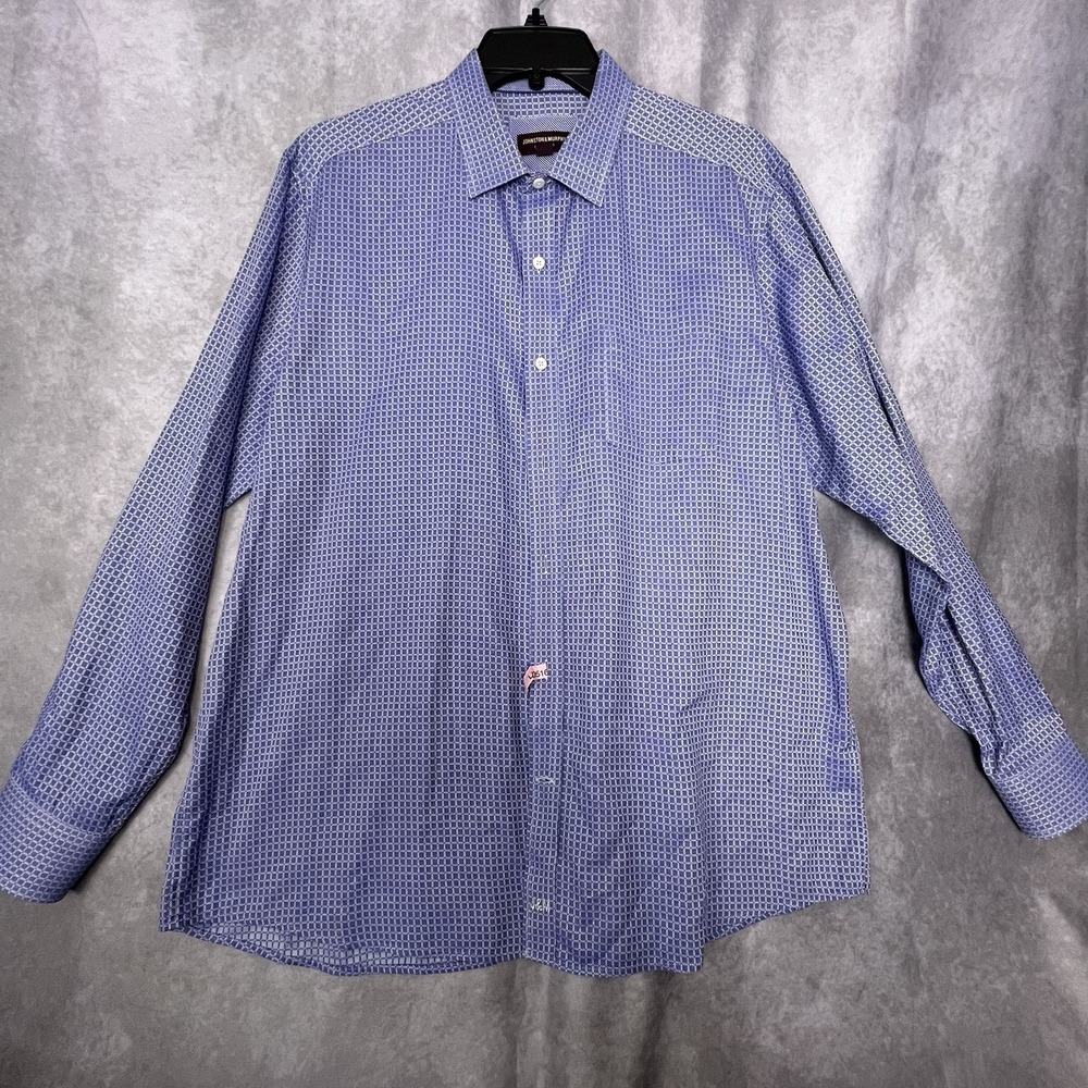 Johnston & Murphy Shirt Mens XL Blue Geometric Long Sleeve Cotton Button Down